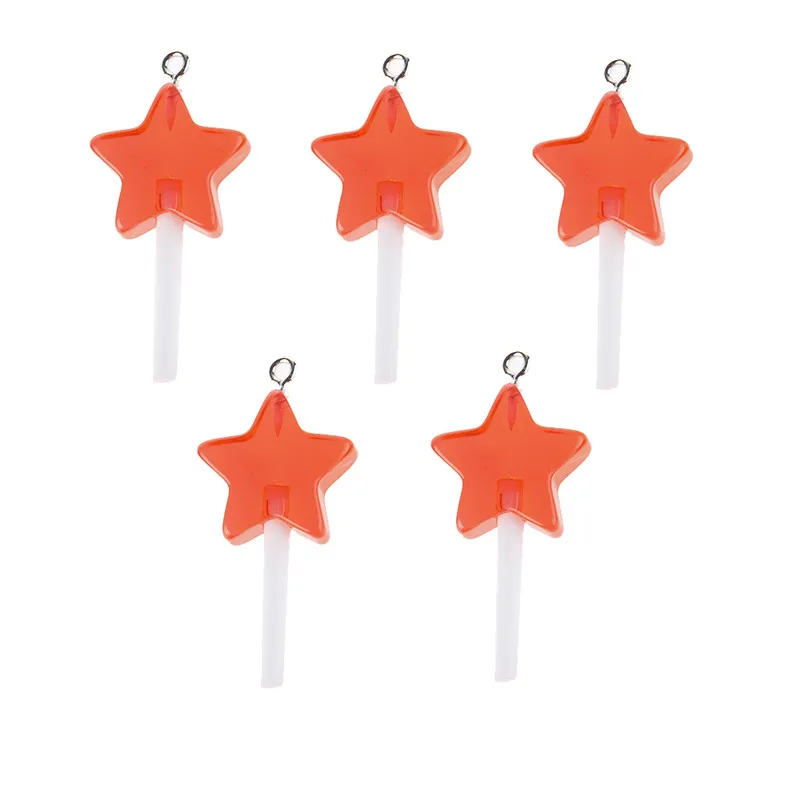 

10pcs/lot Simulated Yellow Five-pointed star Candy Star Pendant Transparent Resin Lollipop Charms For Making Jewelry DIY Earring