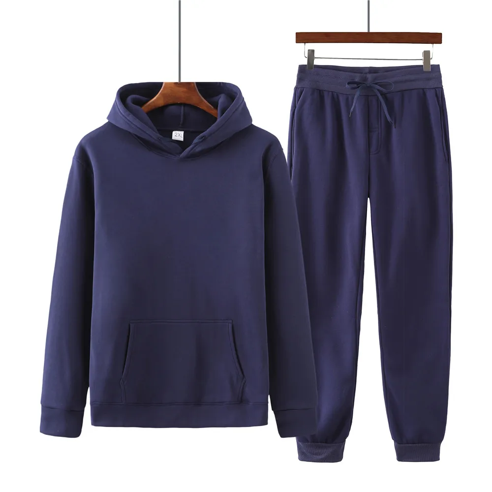 

Spring and autumn men's solid color hoodie sweater + casual trousers two-piece suit of the same color hooded sweater men
