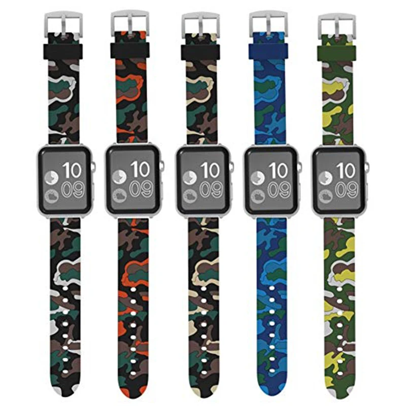 Силиконовые камуфляжные часы полосы для Apple Watch ремешок 38 мм 42 спортивных часов 40