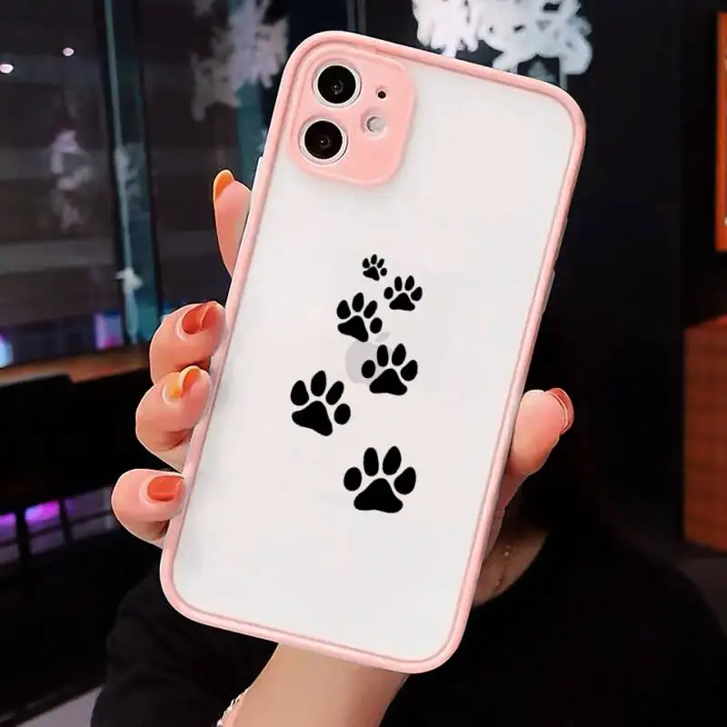 

Cat Dog Paw Animal Phone Case Matte Transparent for iPhone 7 8 11 12 s mini pro X XS XR MAX Plus cover funda