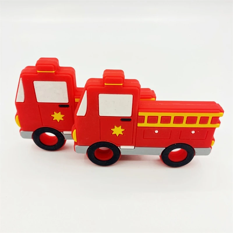

Cartoon Baby Teether Silicone Fire Engine Beads Soother Molar Toys Newborn Infant Teething Shower Gifts