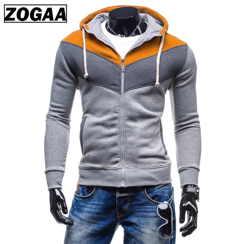 

ZOGAA Men Hooded Sweatshirt Fashion Color Block Casual Hoodies Zipper Hooded Jackets Men Slim Sportswear Harajuku Outwear