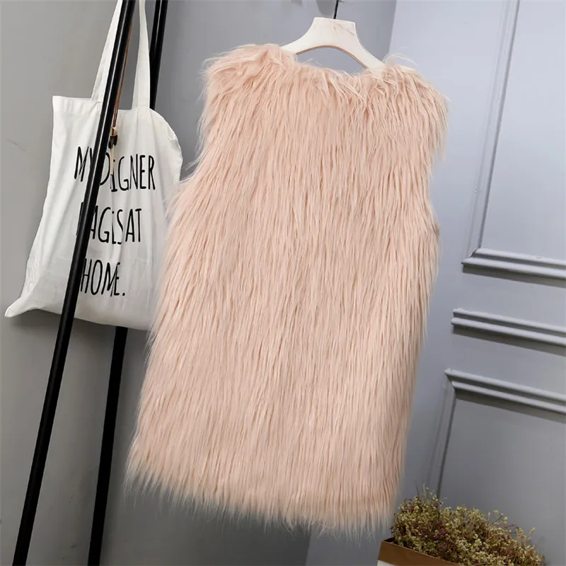Новинка S/3Xl женские длинные жилеты из искусственного меха зима-осень пушистые меховые куртки без рукавов с v-образным вырезом Модные жилеты из искусственного меха J3047