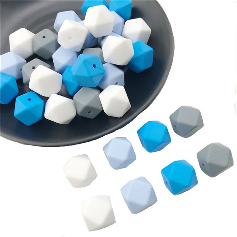 

New 10Pcs/Set 17mm Hexagon Silicone Beads Baby Teether Eco-friendly BPA Free Baby Teething Pacifier Chain Beads Baby Product