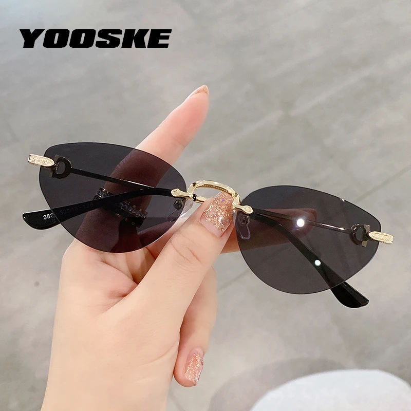 

Солнцезащитные очки YOOSKE женские без оправы, роскошные брендовые винтажные Прозрачные солнечные очки «кошачий глаз» с линзами для океана, ...