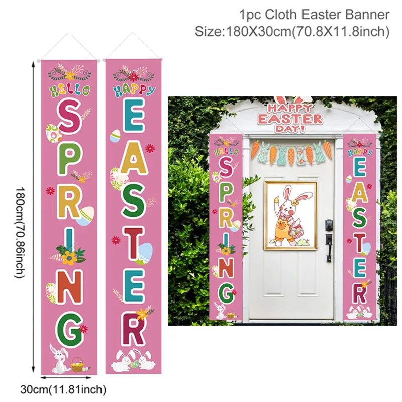 

2021 Happy Easter Banner Porch Door Decor Cute Easter Bunny Egg Spring Easter Door Hanging Sign For Home Garland Party Supplies