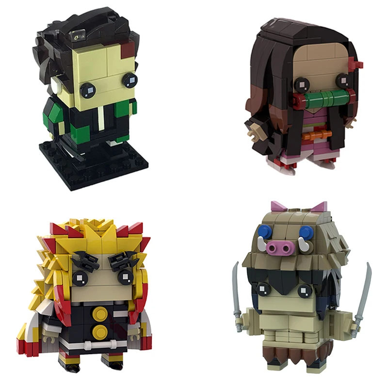 Японская экшн-фигурка Moc, демон, Slayered Brickheadz, Классическая аниме модель Tanjirou Nezuko Hashibira Kyoujurou, игрушечный конструктор для мальчика - изображение