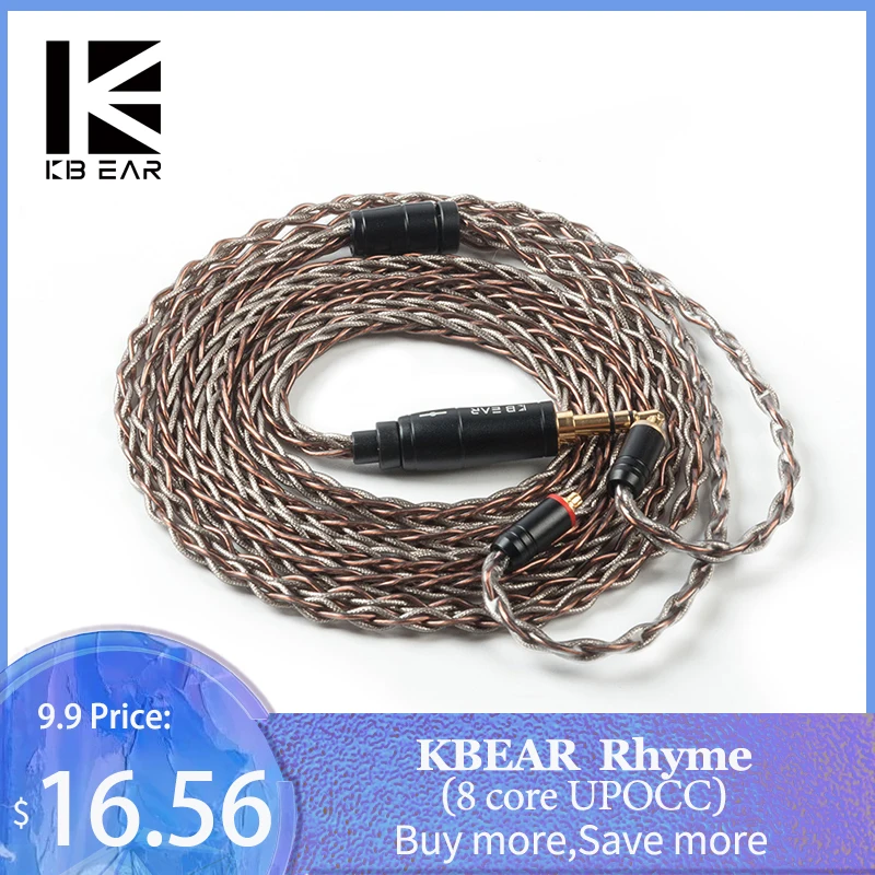 

KBEAR Rhyme 8Core UPOCC Hybrid Copper-Silver Earphone Cable 2PIN/MMCX/QDC/TFZ Headphone Connector Use KS2 KS1 TRI I3 IEM Earbuds