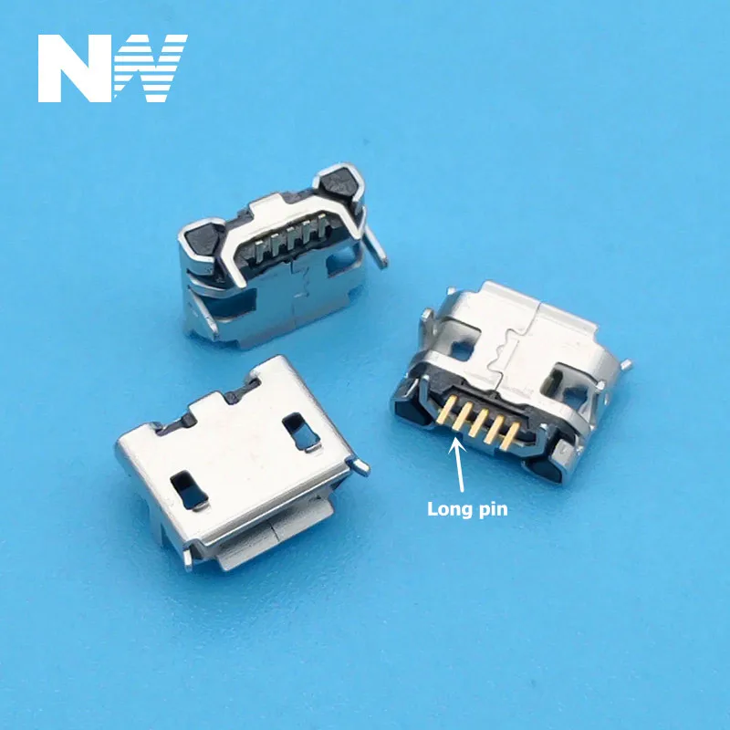 Новинка, высокое качество, 100 шт., разъем Micro USB, гнездо, гнездовой тип, 5Pin, SMT, Хвостовая зарядная розетка, печатная плата