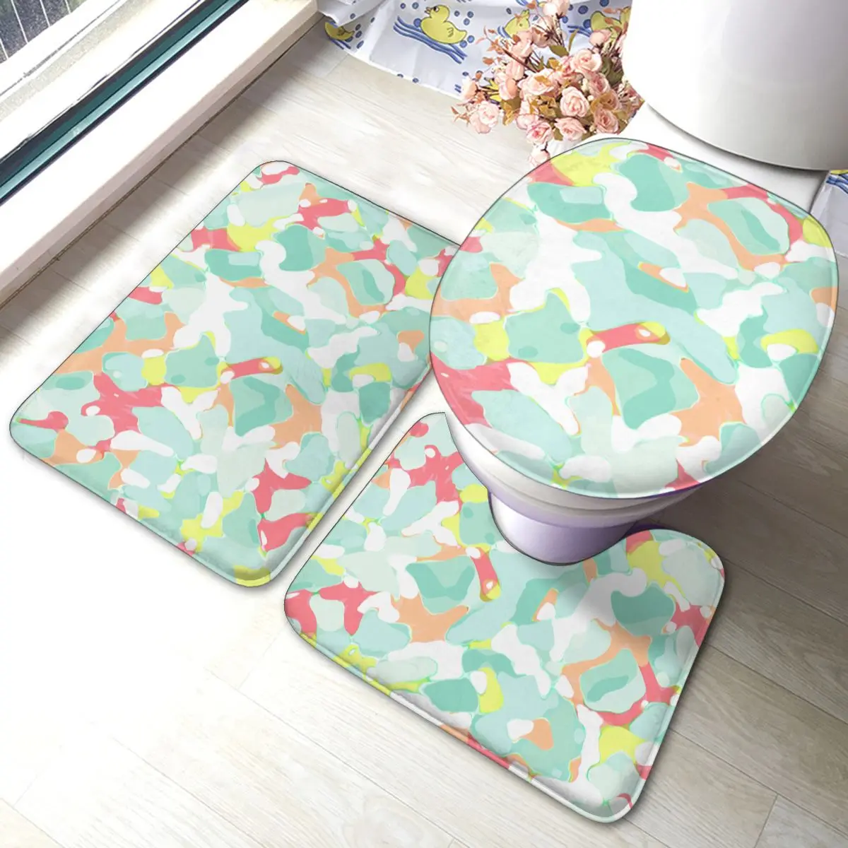 

Камуфляжный Коврик для ванны из полиэстера, 3 шт., набор ковриков для ванной, моющийся винтажный коврик для ванной