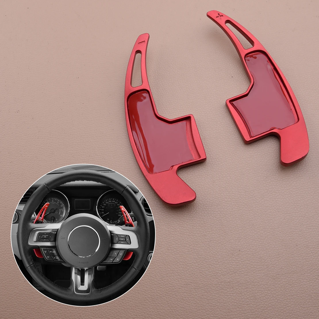 1Pair Red Aluminum Alloy Steering Wheel Shift Paddle Shifter Extension Trim Cover Fit for Ford Mustang 2015 2016 2017
