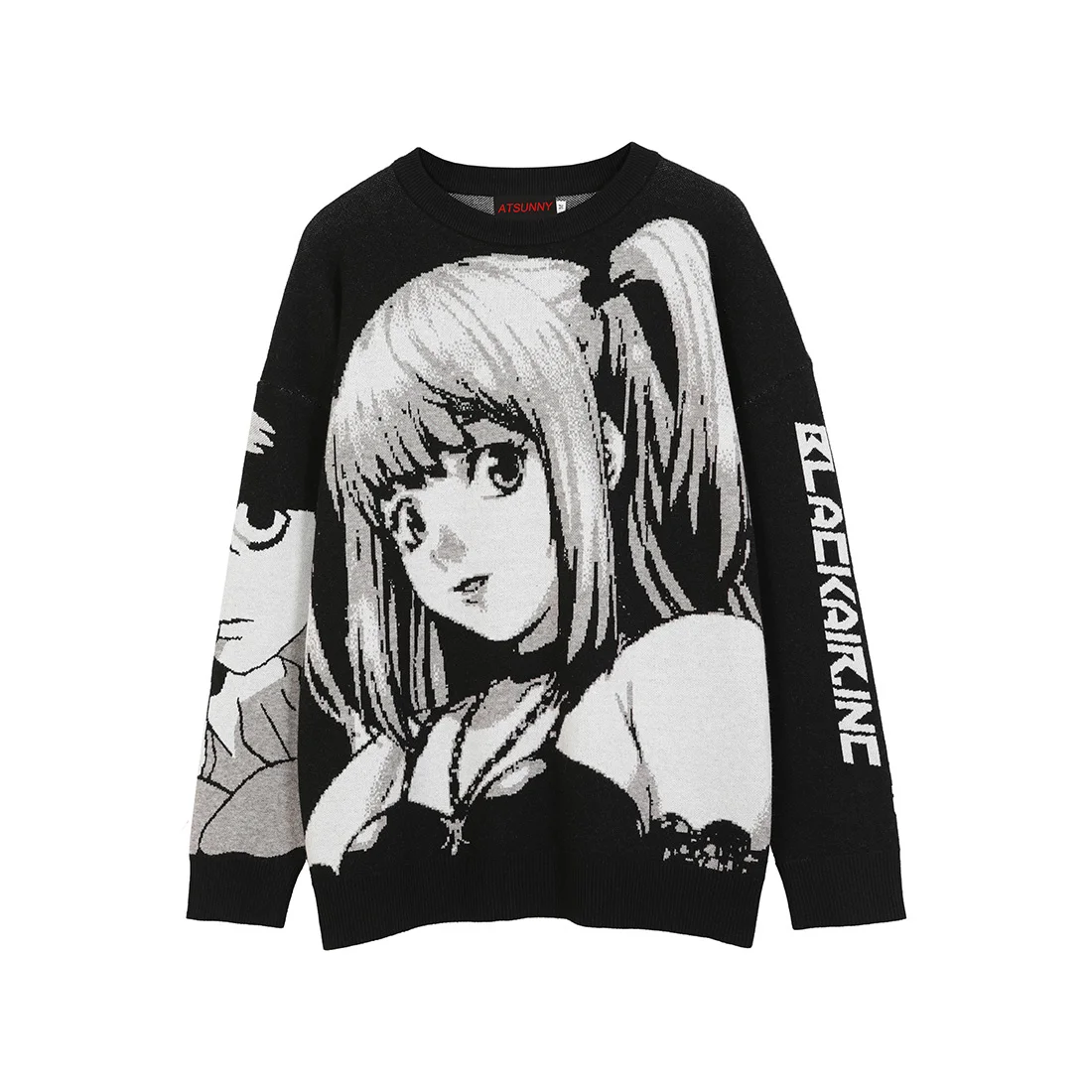 

ATSUNNY 2021 Hip Hop Streetwear Vintage Style Harajuku Knitting Sweater Anime Girl Knitted Death Note Sweater Pullover
