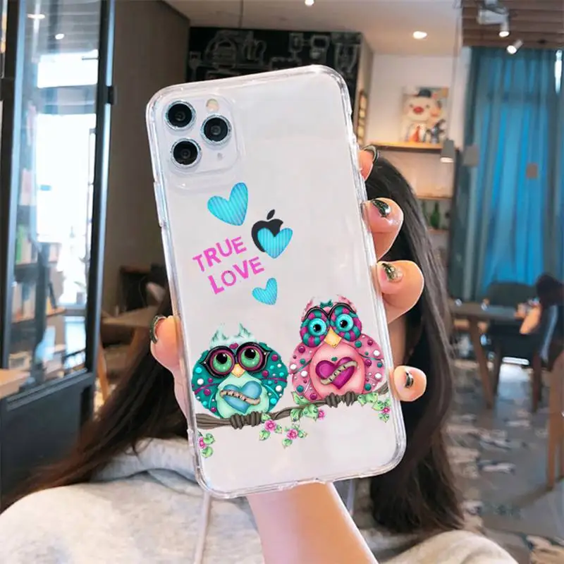 

Animal Owl art cool cute Phone Case Transparent for iPhone 6 7 8 11 12 s mini pro X XS XR MAX Plus cover funda shell
