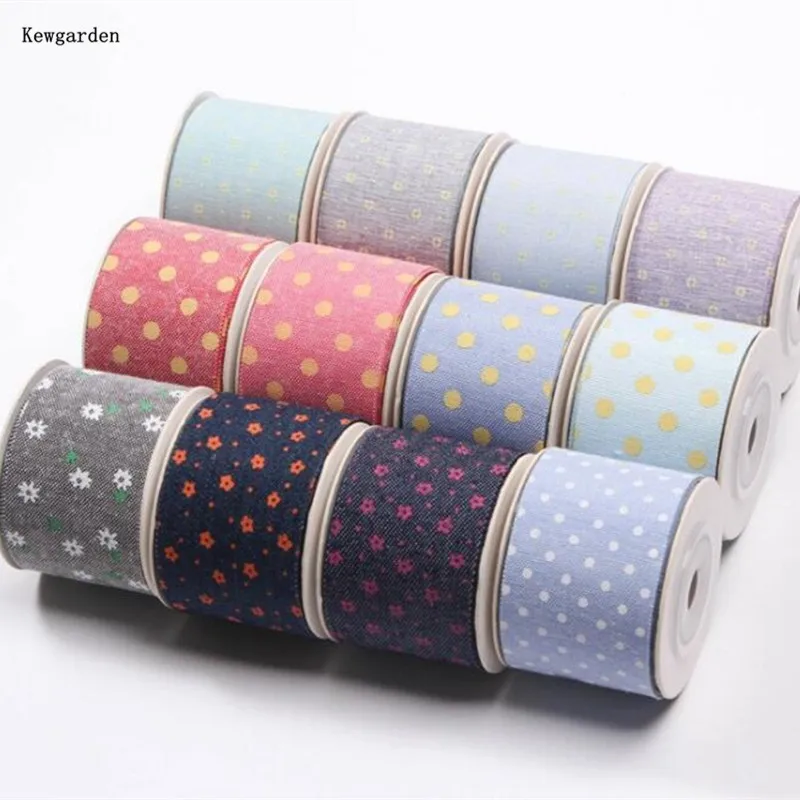 

Kewgarden 25mm 38mm 1.5" 1" Dots Floral Ribbons DIY Satin Bows Hair Accessories Handmade Carfts Sewing Gift Packing 10 Yards