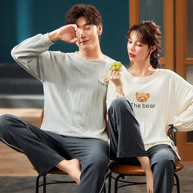 

Winter Cotton Pajamas Set For Couple Long Sleeve Casual Men Pajamas Kawaii Little Bears Women Nightwear Plus Size Male Sleepwear