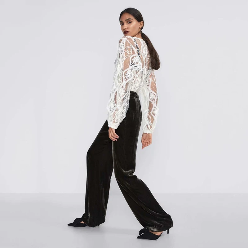 Новая шифоновая блузка ZA для женщин трендовая круглый воротник длинный рукав