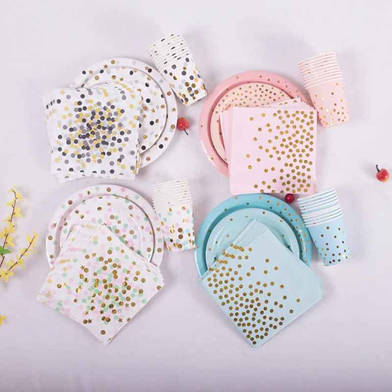 Красочные золотые фольги одноразовая посуда бумажная тарелка чашка соломенная