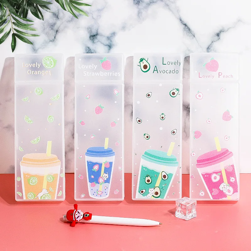 Прозрачный кавайный пенал водонепроницаемый розовый прозрачный авокадо