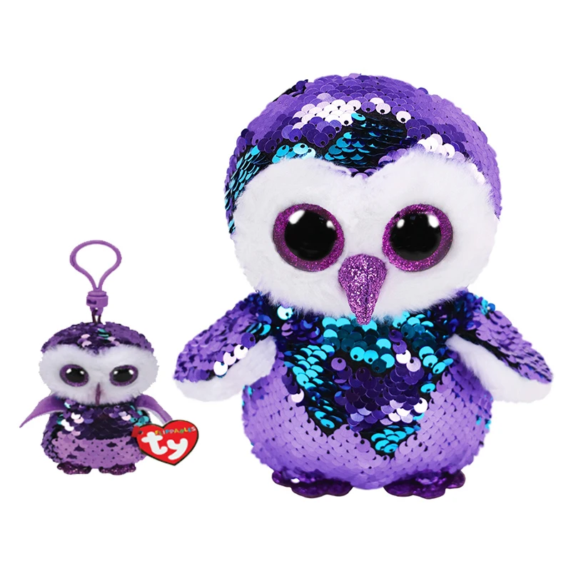 

Ty Beanie Boos Shiny Cute Big Eyes Purple Color-Changing Double-Sided Sequined Owl Children's Plush Toy Keychain Birthday Gift