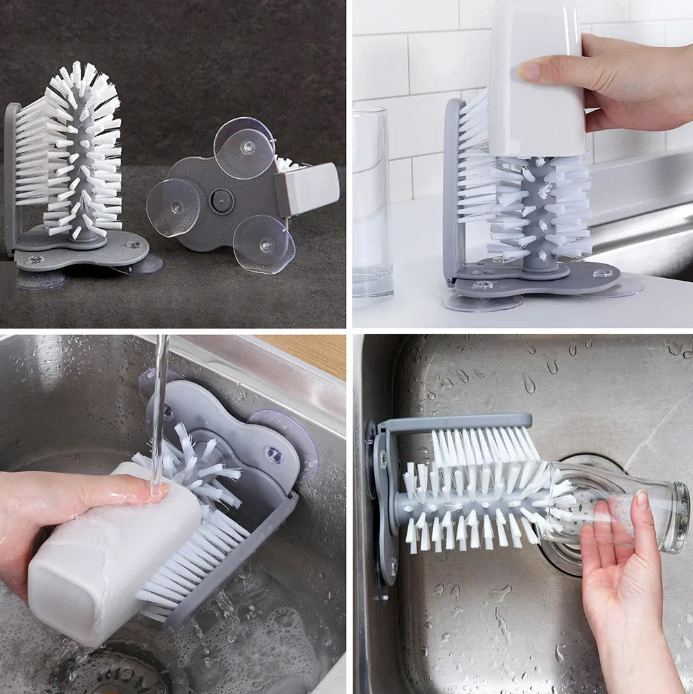 

Creative Suction Cup Glass Bottle Cleaning Brush Kitchen Rotate Wash Cup Brush Wall Suction Type Lazy Cup Washing Brush