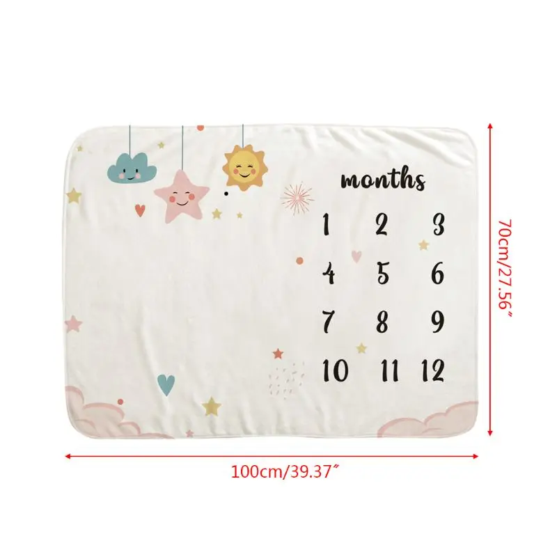 

J60B Baby Monthly Record Growth Milestone Blanket Newborn Photography Prop Cloud Star Pattern Children Photo Background Cloth