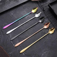 coffee mixing spoon long handle scooter 304 stainless steel stirred spoon titanium gold spoon mango spoons kitchen supplies
