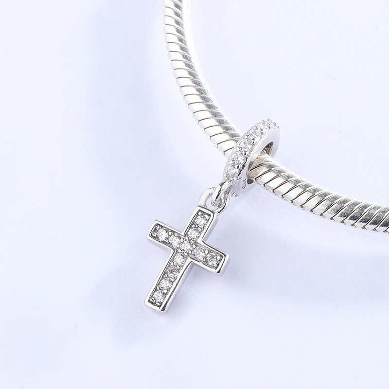 

Fashion 925 Sterling Silver White CZ Zircon Cross Bead Pendant Charm Bracelet DIY Jewelry Making For Original Pandora
