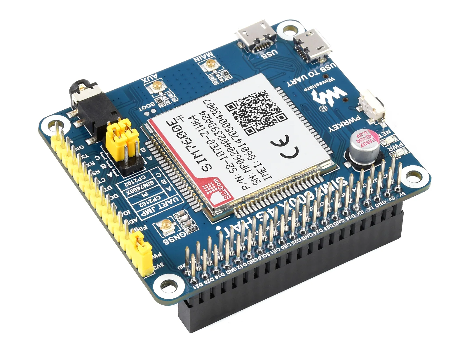 Waveshare SIM7600E H 4G шляпа для Raspberry Pi LTE Cat 4 / 3G 2G ГНСС Европа Юго Восточная Азия Западная