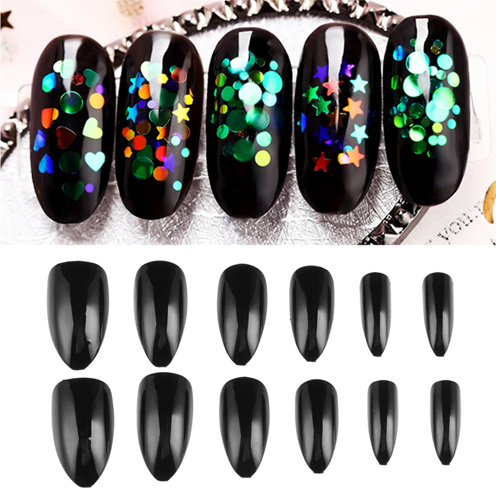 Накладные Типсы на французской шпильке 24 шт. красные/черные полностью