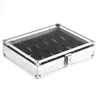 Серебристая алюминиевая квадратная коробка для хранения ювелирных изделий, 12 ячеек, органайзер для хранения часов