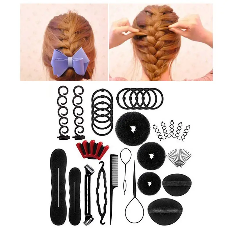 

40Pcs/Set Women DIY Hair Styling Accessories Kit Magic Donut Bun Maker Hairpins Ties Fast Twist Modelling Hairdress Braid Tools