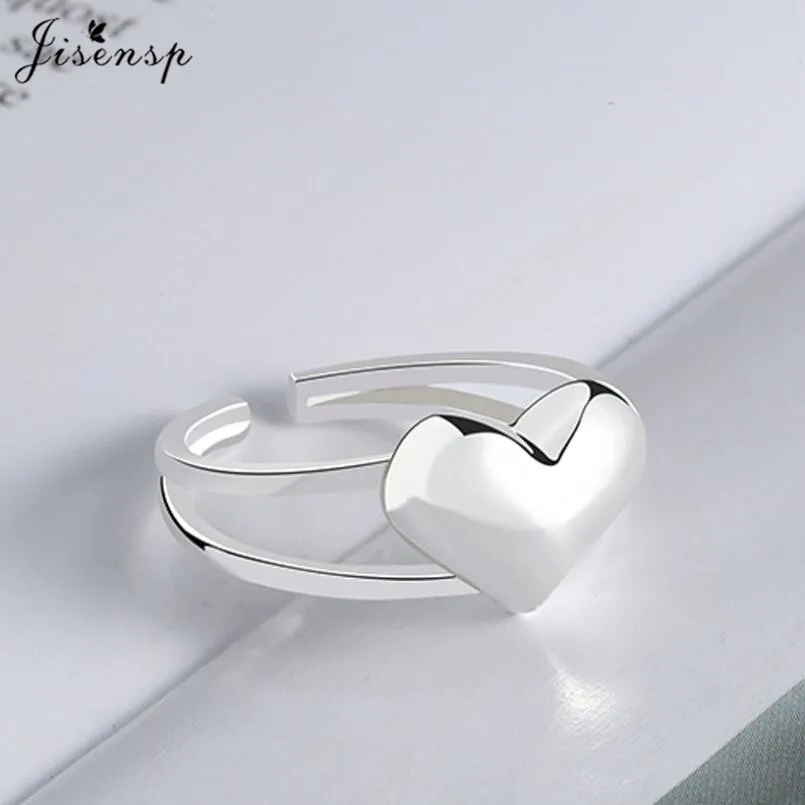 

Jisensp Romantic Silver Color Retro Love Heart Open Ring Female INS Trend Sweet Sexy Elegant Handmade Hip-hop Fashion Ring 2021