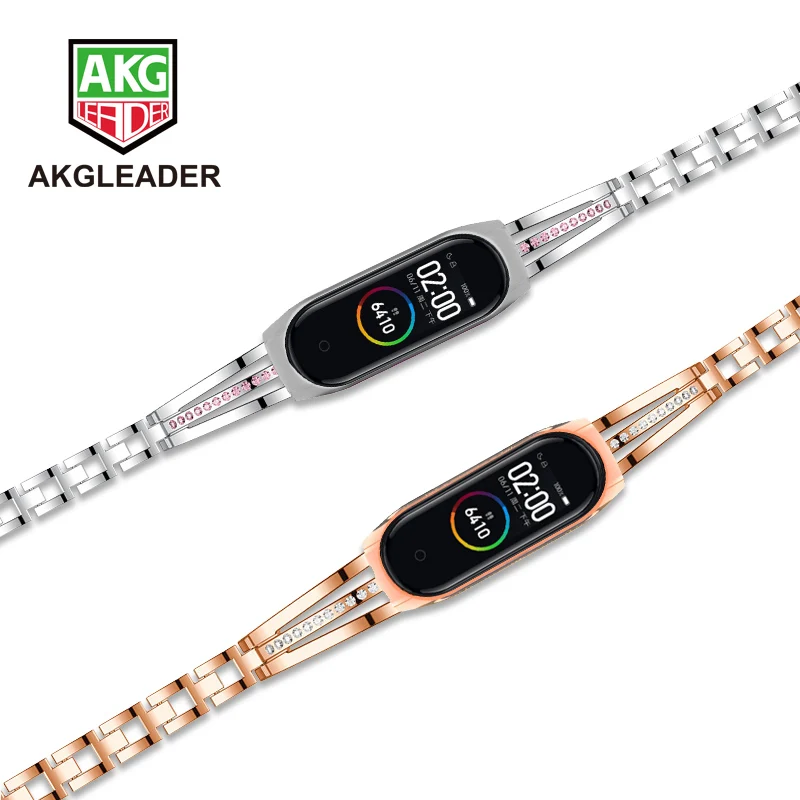 Ремешок из нержавеющей стали для Miband 5 браслет со стразами Xiaomi Band 3 4|Ремешки часов|