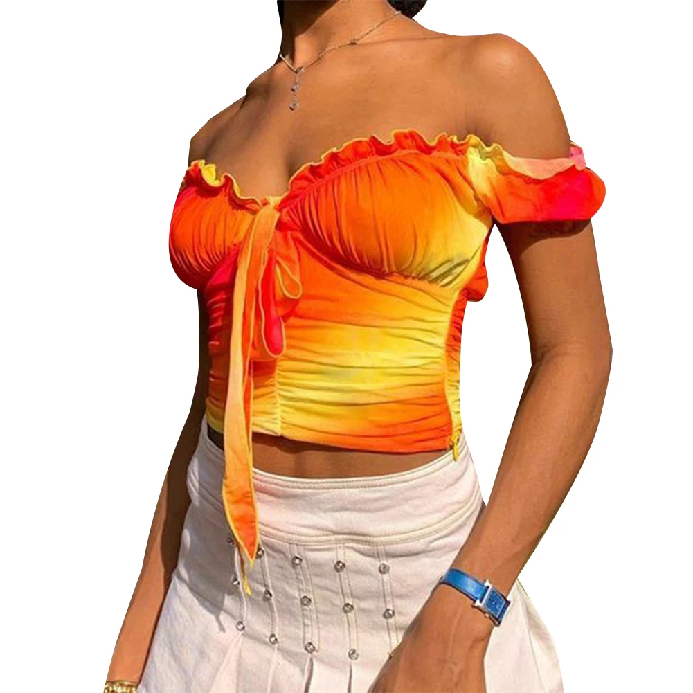 Женская футболка с коротким рукавом сексуальная Радужная v образным вырезом и