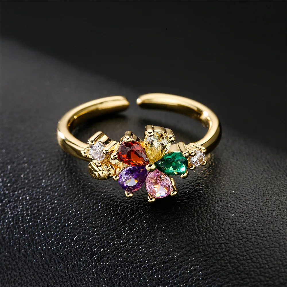 

Minimalist Crystal Flower Ring Colorful Zircon Gold Rings for Women Gothic Finger Accessories Engagement Wedding Gift for Her