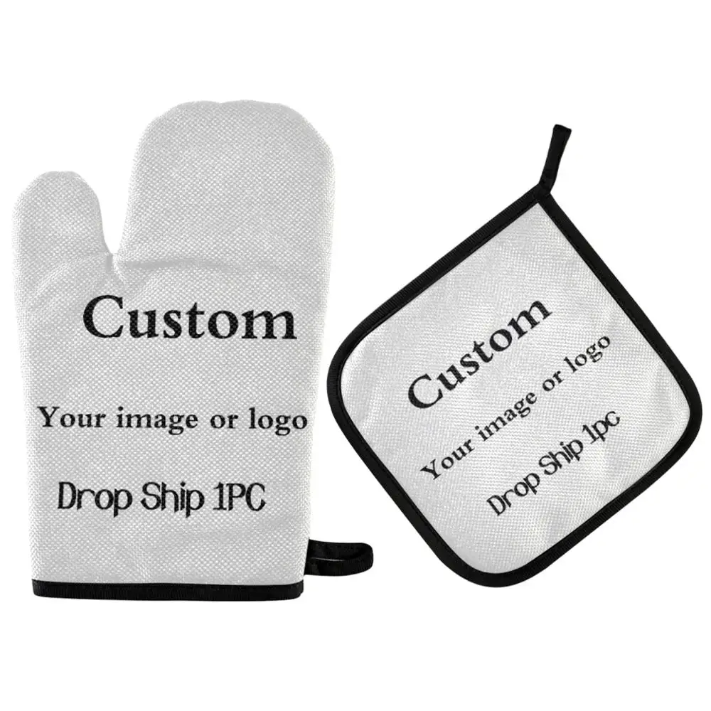 

Custom Microwave Oven Mitts And Pot Holders Sets Personalized Kitchen Potholder Mat for BBQ Insulation Gloves Oven Mitts Baking