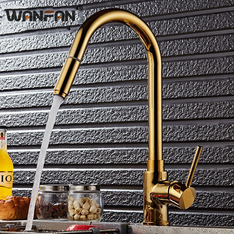 Кухонный смеситель кухонный для раковины однорычажный Поворотный Золотой воды