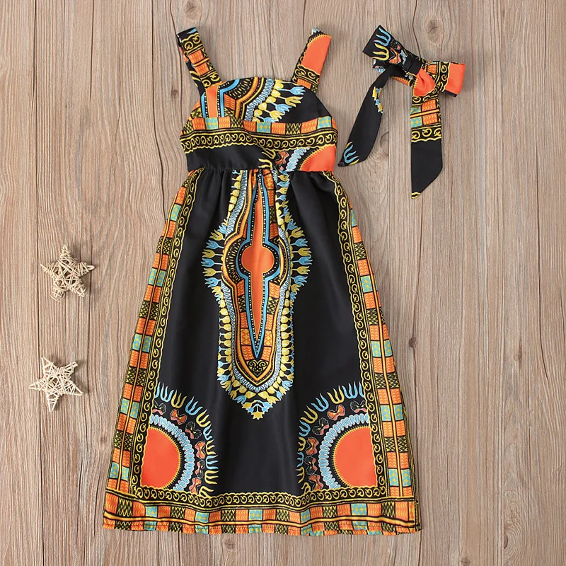 Bohemian Boho Maxi Dress Girls Baby Vestidos Party Toddler Kids Clothes Dresses Pattern Lace Up Backless Open Back 2 to 8 yrs | Детская