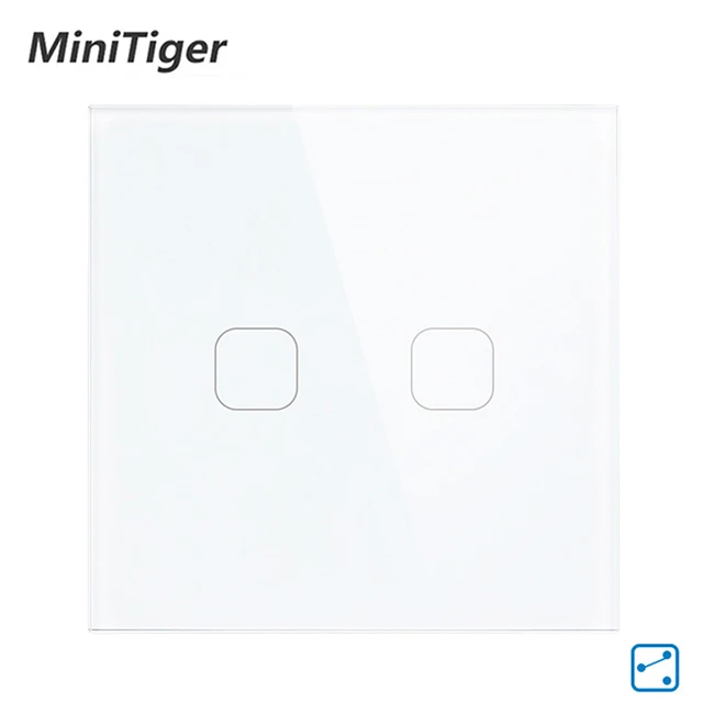 Minitiger, стандарт ЕС, настенный сенсорный выключатель 1/2, 2 способа управления, сенсорный экран, кристальная стеклянная панель, 220-250 В - Цвет: 2 Gang 2 Way White