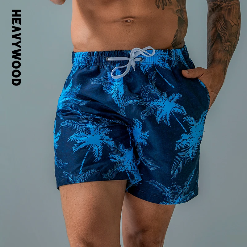 

Heavywood Summer Men's Mesh Lining Swimming Trunks Drawstring Print Quick Drying Beach Pants Casual Sports Walk Five PointShorts