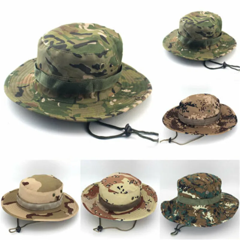 

Sun Hat Panama Bucket Flap Bucket Hat Breathable Boonie Multicam Nepalese Boonie Camouflage Hats Outdoor Fishing Wide Brim hats