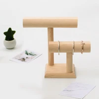 2 tiers natural wood jewelry display stands for necklace bracelet watch holder organizer hair clasp rack for shop home