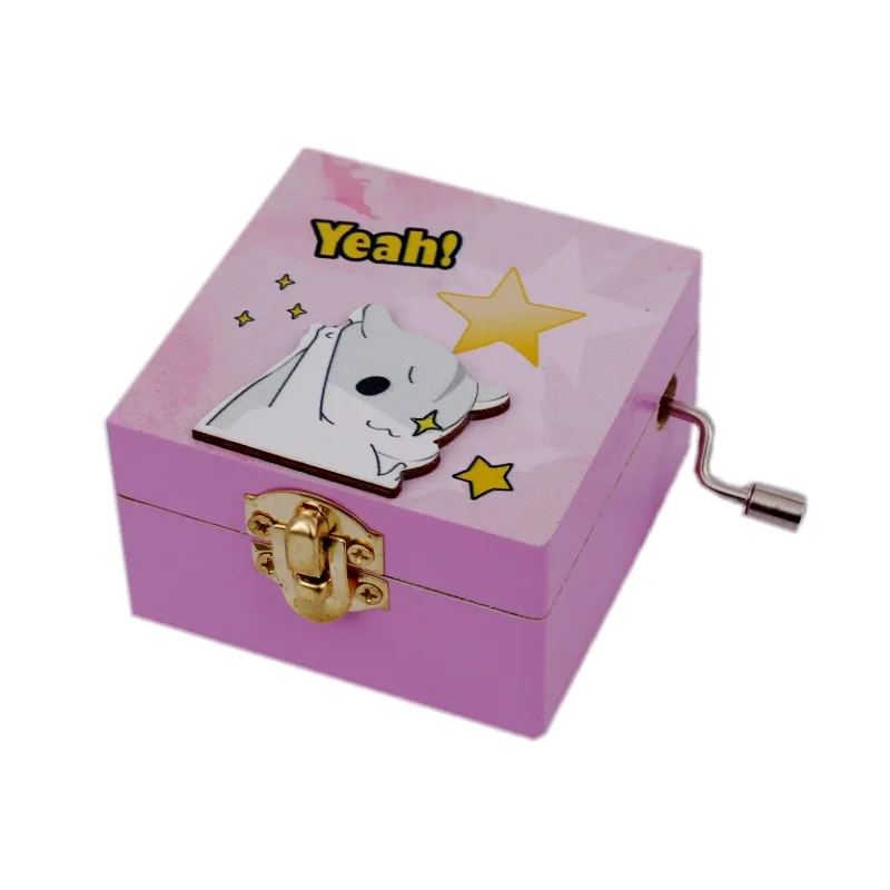 

Simple girl heart wood craft gift hand crank music box gift cartoon mouse music box christmas new year gift
