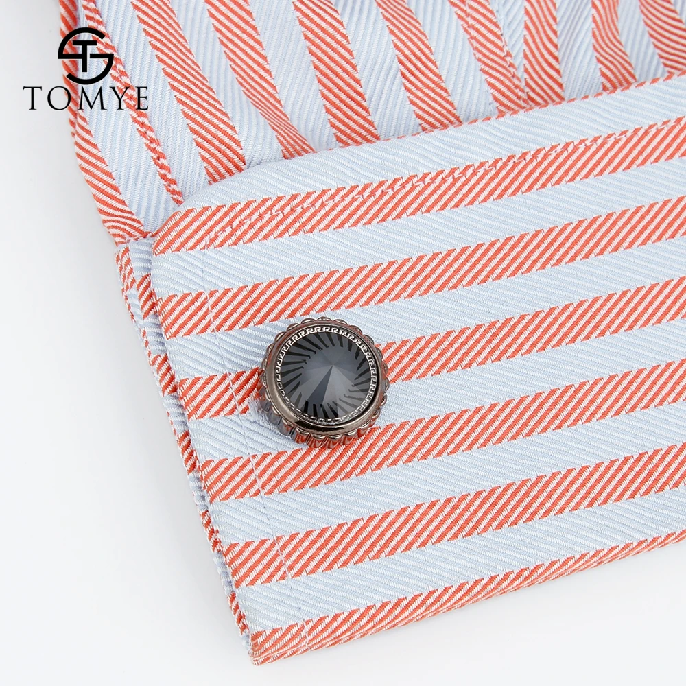 Мужские черные запонки TOMYE круглые роскошные с кристаллами новинка