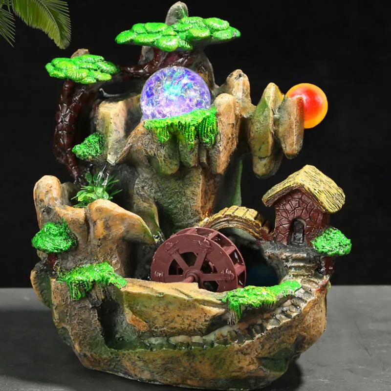 220V повезло скала фонтан воды офиса Настольные Украшения водопад крытый фонтаны