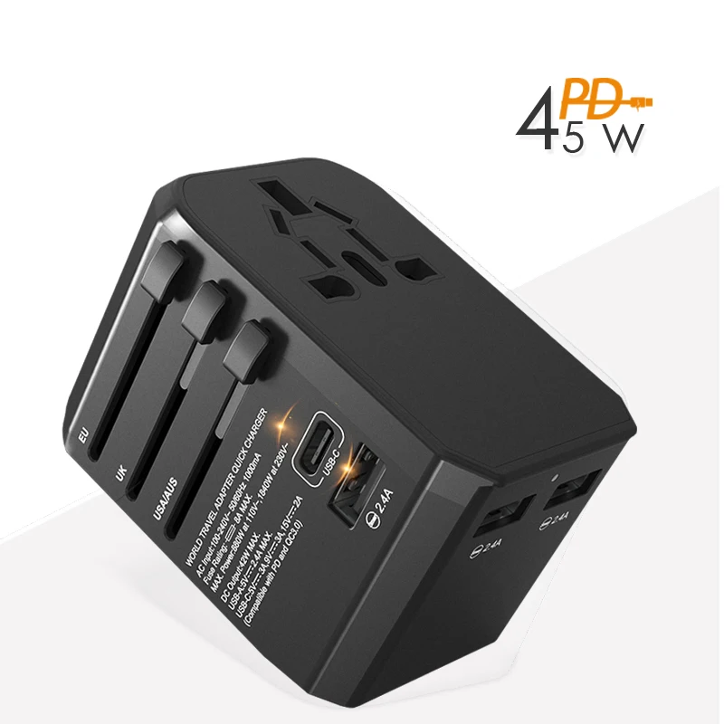 45 Вт PD Универсальный дорожный адаптер с type c PD45W QC3 4 настенное зарядное устройство