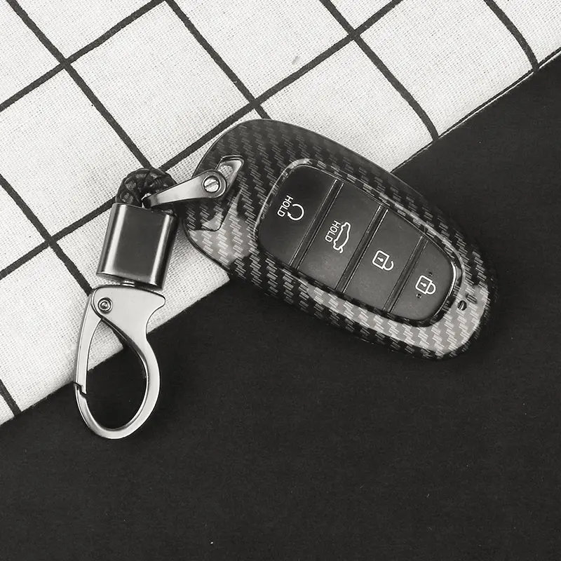 

Car Key Case Carbon Fiber Protector Skin Cover for Hyundai Solaris Sonata Hybrid NEXO NX4 New Grand Santa Fe Tucson 2021 2022