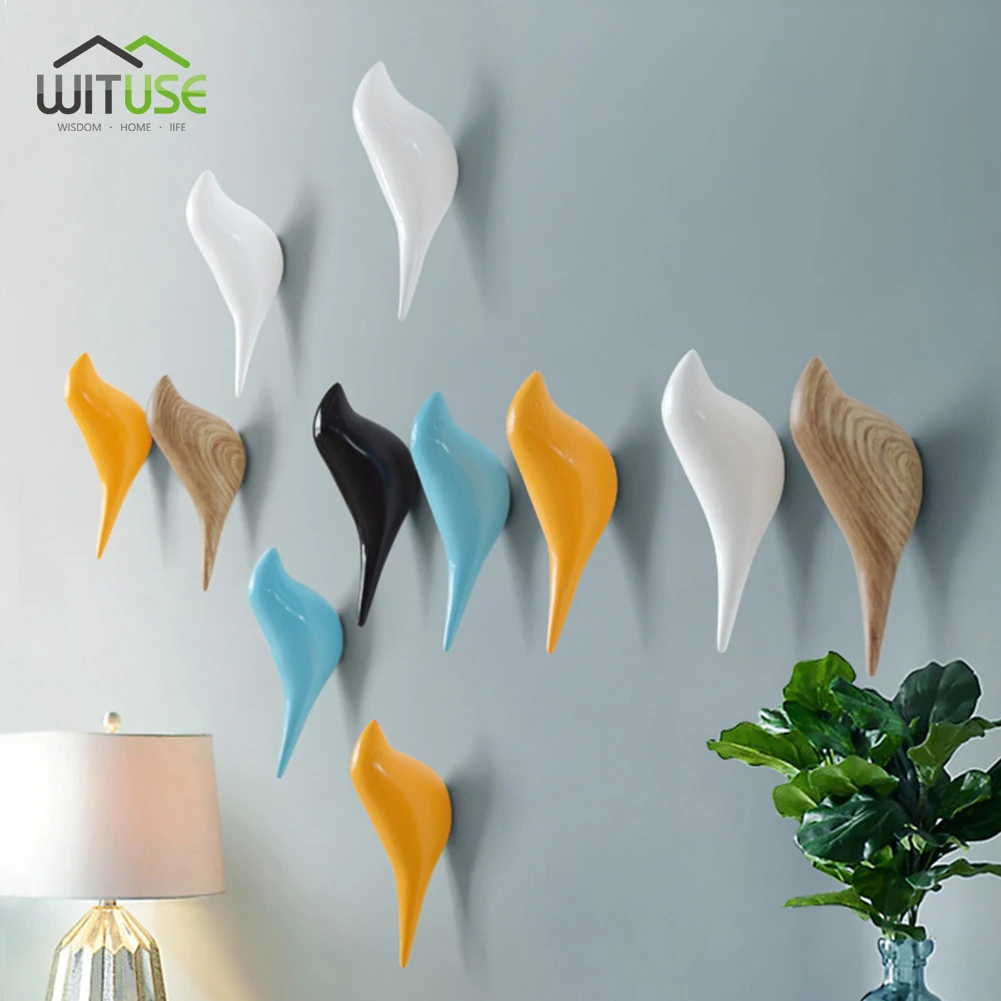 

3D Hanging Hook Bird Shaped Wood Hook Key Hanger Holder Wall House Key Rack Hooks Home Decoration Handbag Coat Hanger Resin Hook