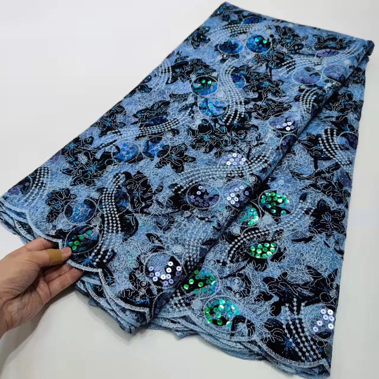 Оптовая продажа Лидер продаж сетчатая кружевная ткань с 3D блестками розовая 2022