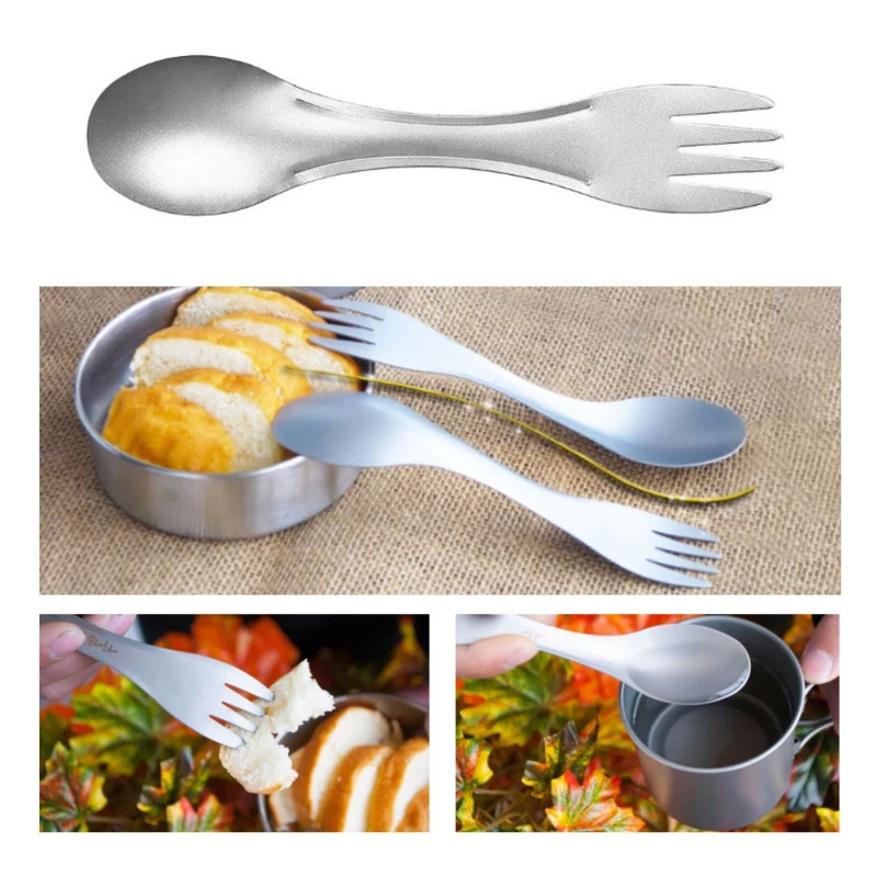 

1 Pcs 2 In 1 Titanium Fork Spoon Spork Cutlery Utensil Combo Kitchen Outdoor Tourism Picnic Creativity Stainless Steel Cutlery